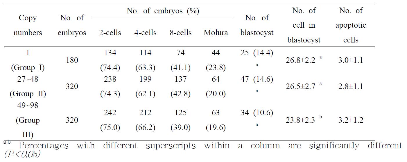 In vitro development competence of porcine preimplantation embryos reconstructed by control and K/O somatic cells