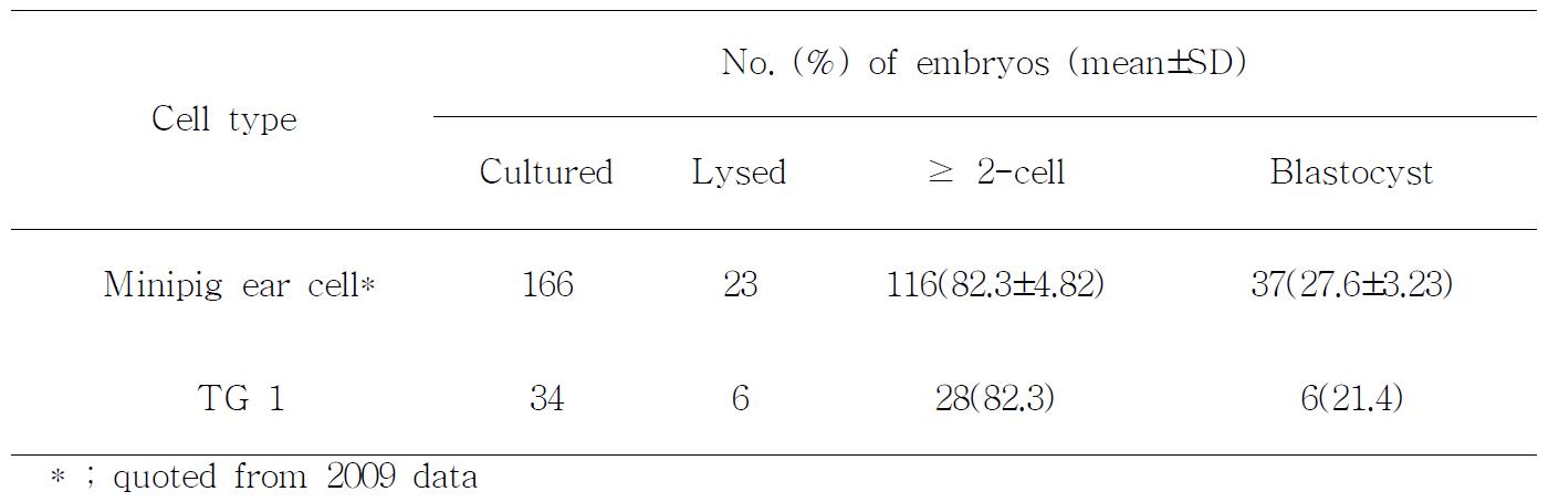 Effect of donor cell type on the development of NT embryos