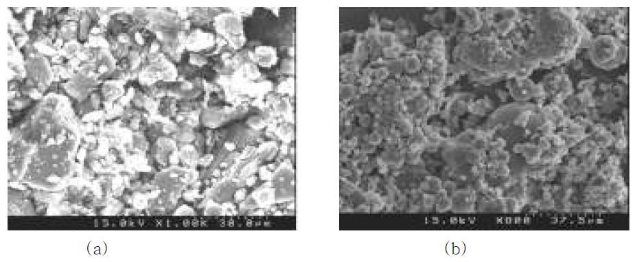 Scanning electron micrographs: (a) flurbiprofen powder (1000x); (b) solid dispersion (800x).