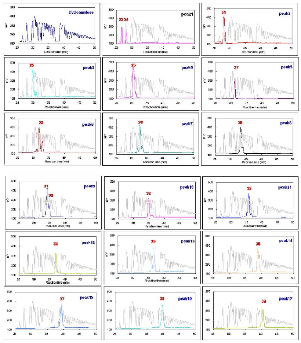 HPAEC elution profile of each cyclic α-(1→4)-glucan isolated from prep-HPLC.