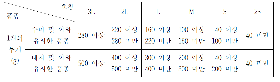 감자의 크기 구분