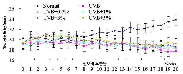 UVB 조사 및 칠보벼 추출물 도포에 따른 피부 탄성 변화