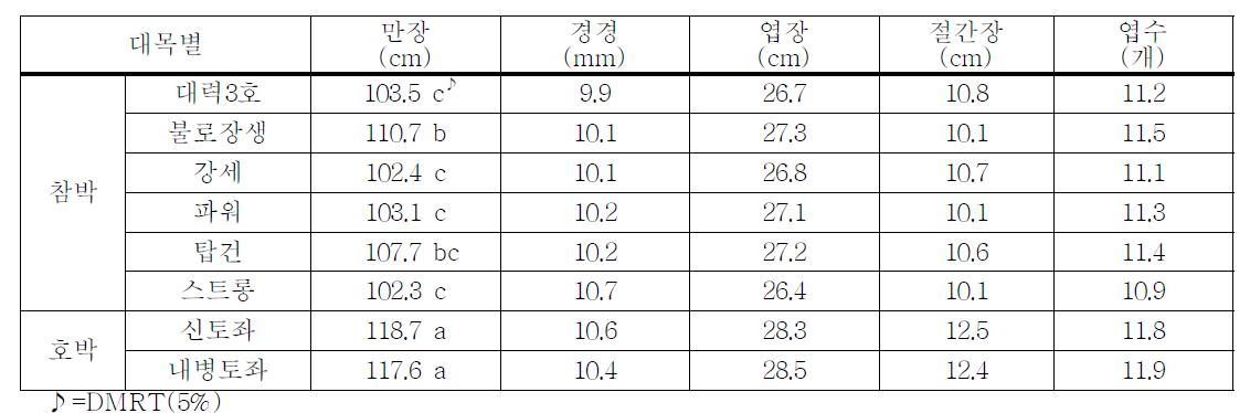 대목별 초기생육(정식 후 25일)