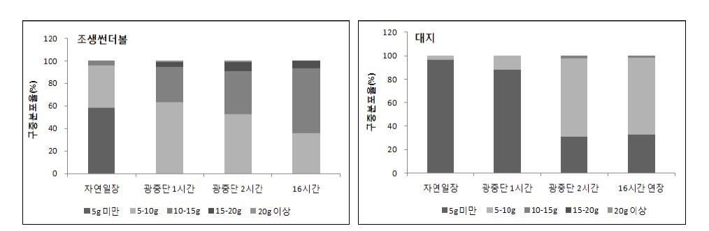 보광시간에 따른 품종별 구중분포율