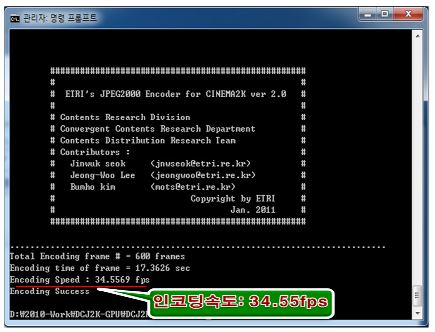 ETRI JPEG2000 인코더 성능