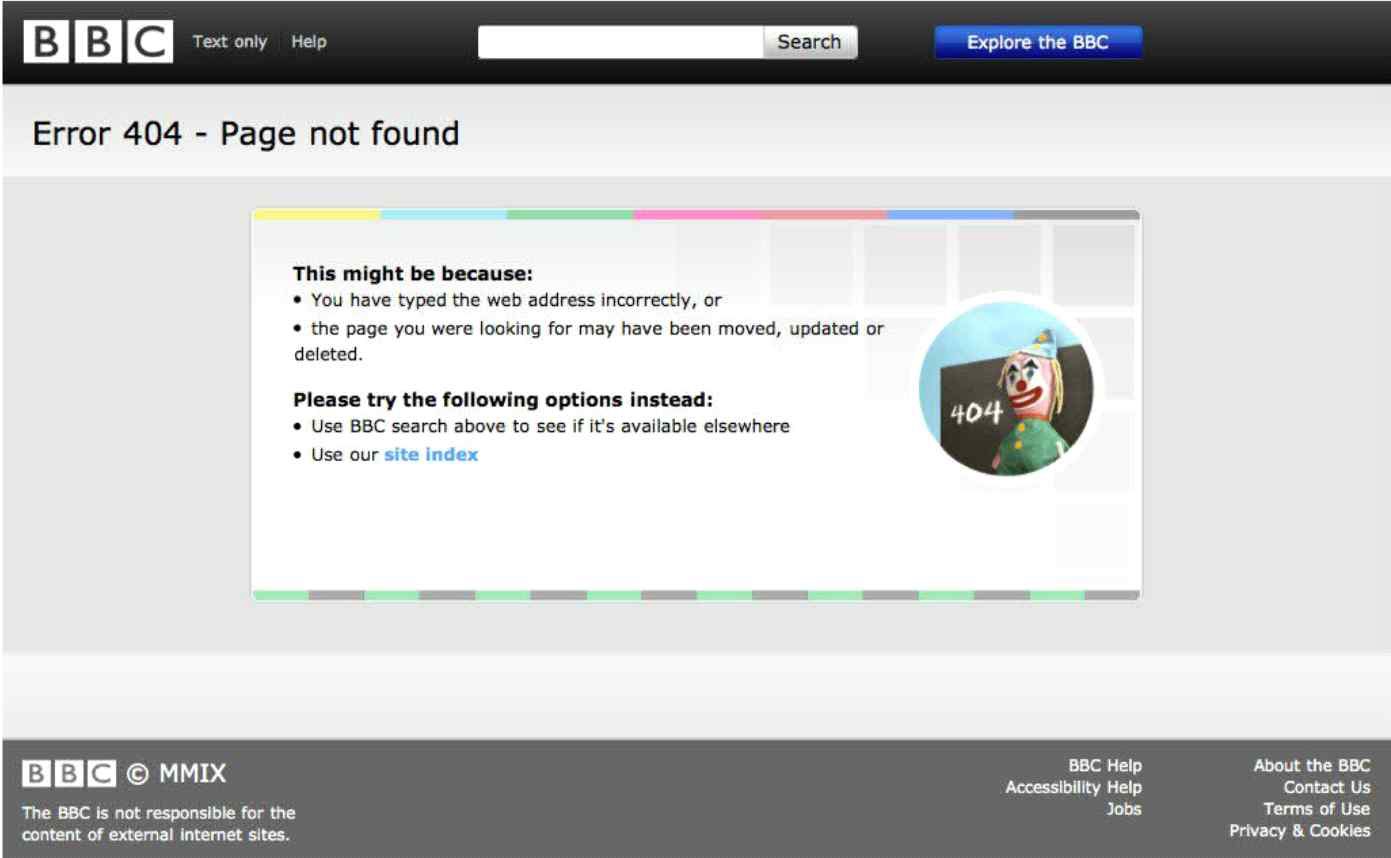 그림 26 BBC의 Error 404-Page not found 예시