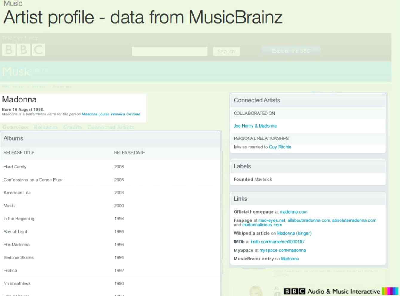 그림 28 MusicBrainz의 Madonna Profile