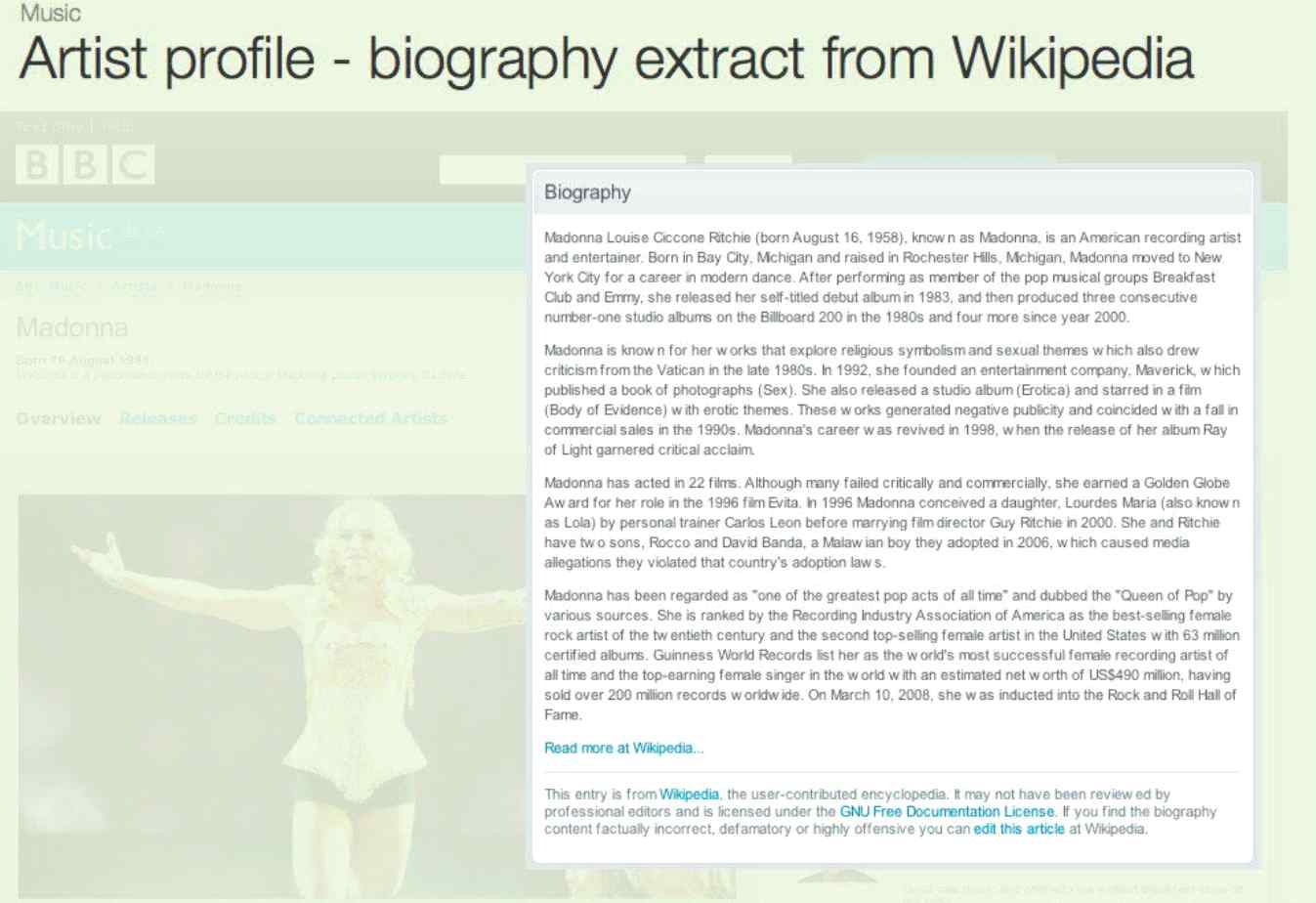 그림 29 Wikipedia의 Madonna Biography