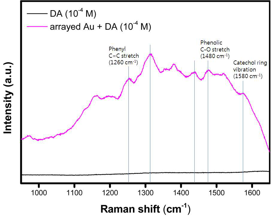 SERS spectra of Au-arrayed glass with Dopamine (10-4 M).