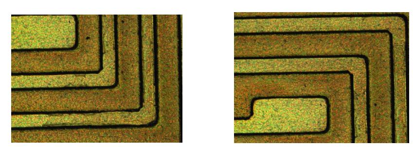 Inductor coil pattern on a flexible substrate after lithography using SU-8 negative photoresist.