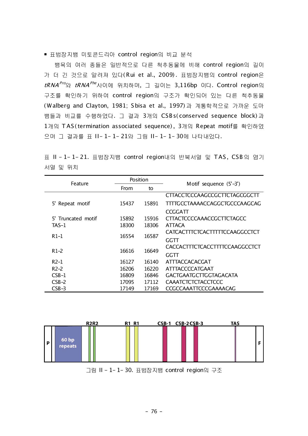 표범장지뱀 control region내의 반복서열 및 TAS, CSB의 염기