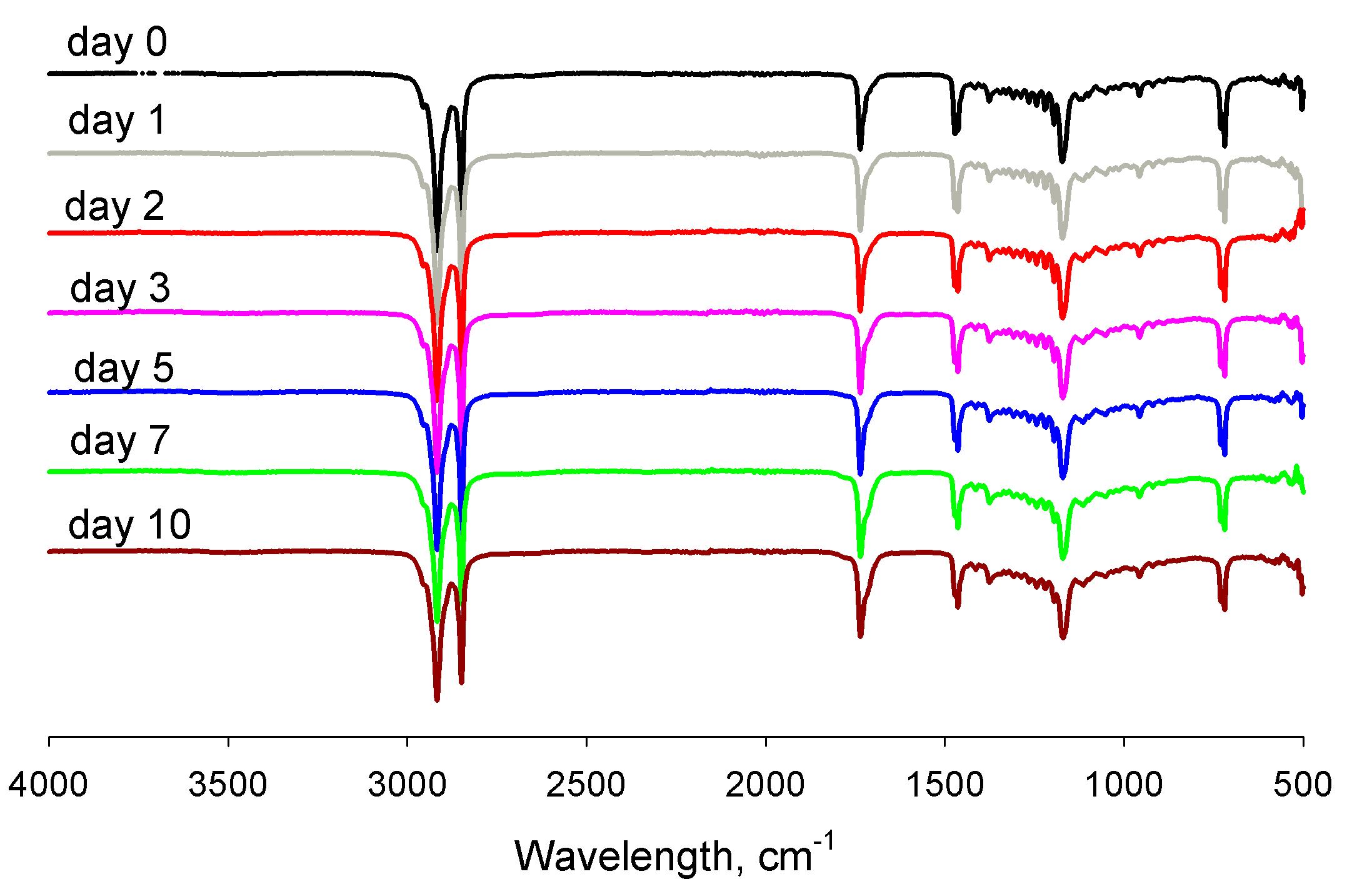 Effect of dry heat aging at 150℃ on IR spectra of beeswax.