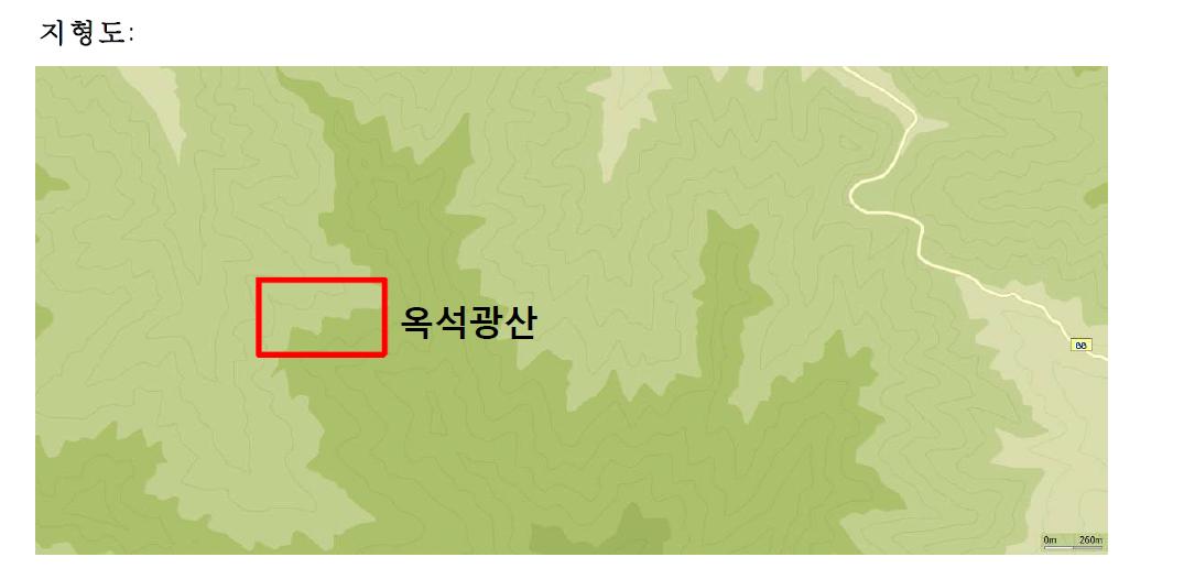경북 봉화군에 위치한 옥석광산의 지형도