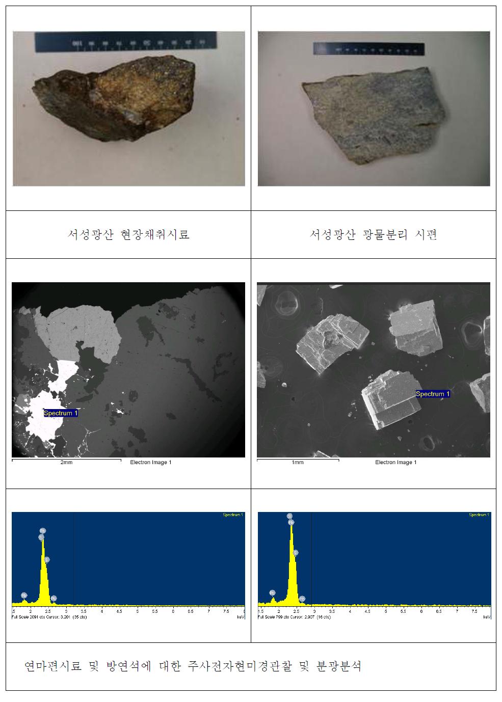 서성광산 연마편시료 및 방연석시료의 주사전자현미경관찰 및 분광분석