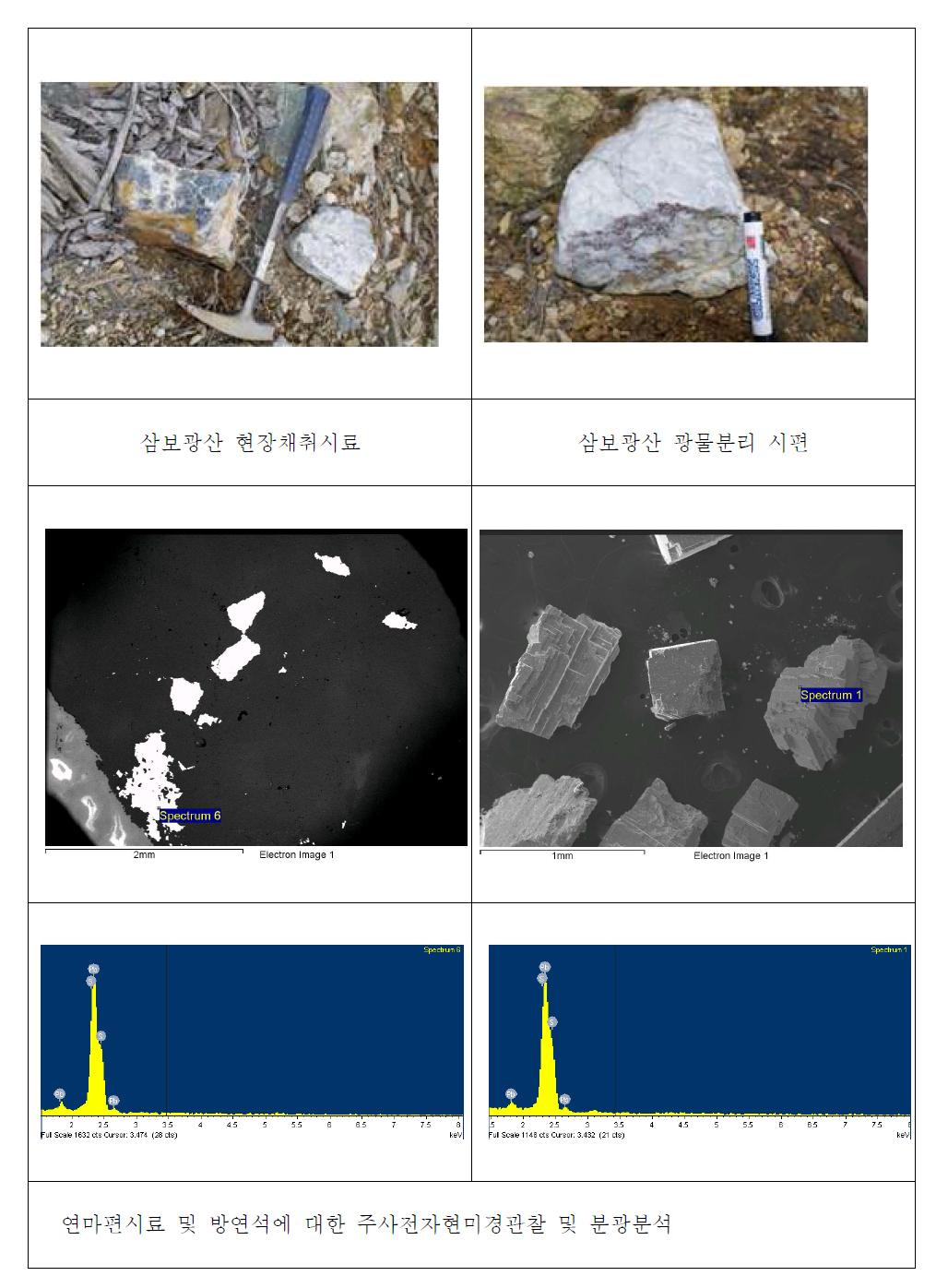 삼보광산 연마편시료 및 방연석시료의 주사전자현미경관찰 및 분광분석
