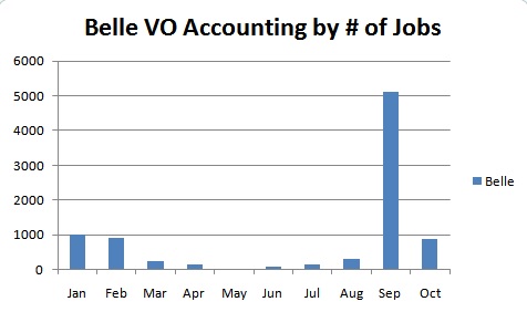The statistics of job execution by Belle user group, 2011
