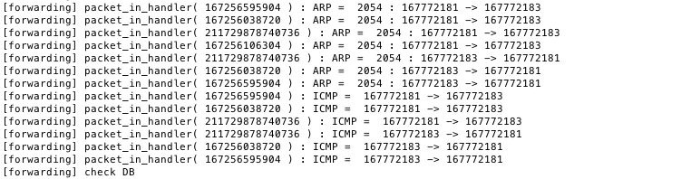 NOX forwarding 어플리케이션에서 ping 수행 시 로그