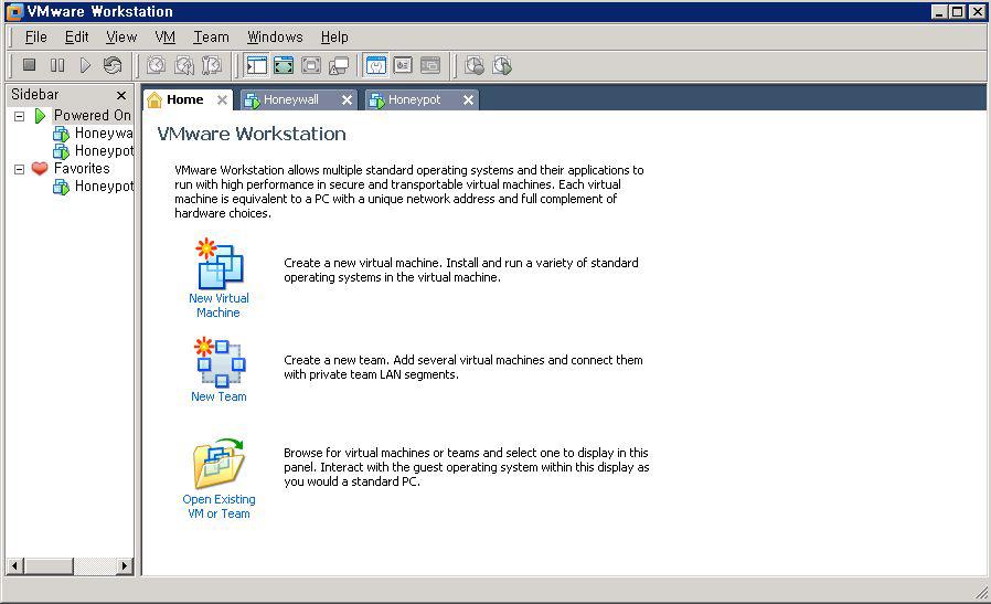 Main menu of VMWare Workstation