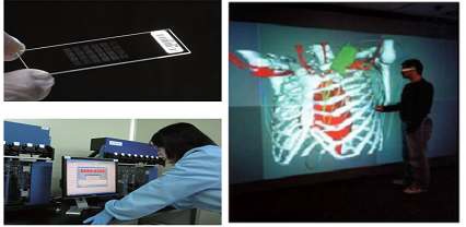 한국형 유전자정보를 활용한 유전자칩(좌), 심장병 시뮬레이션(우)