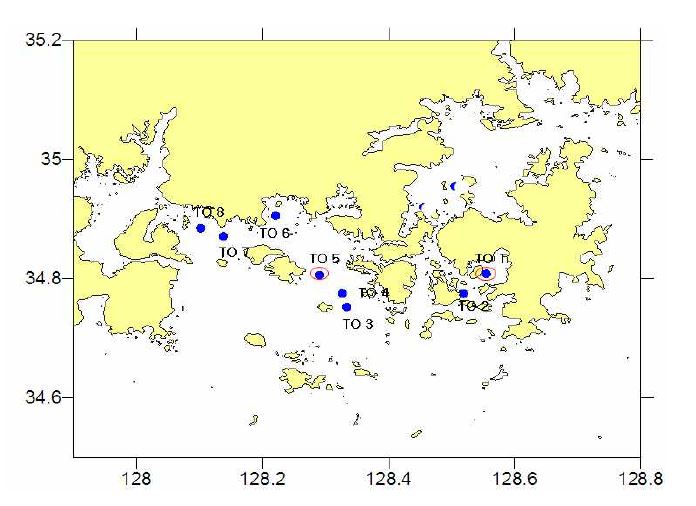 그림 7. 남해동부연안 Pseudo-nitzschia spp. 출현 조사 정점.