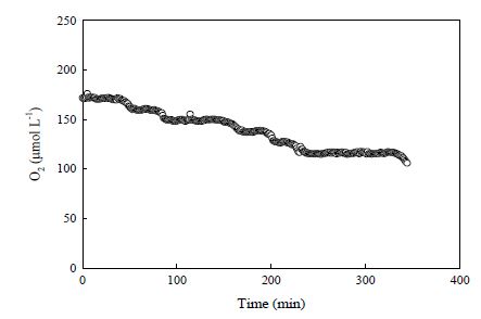 그림 27 6시간 동안 시간 증가에 따른 용존산소의 변화
