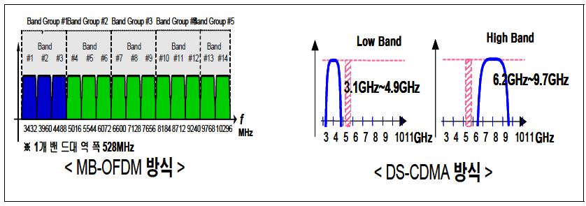 MB-OFDM 방식 및 DS-CDMA 방식