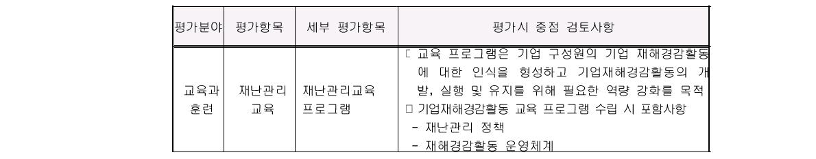 교육과 훈련 평가 중점사항