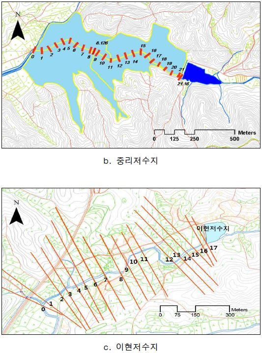 그림 6.51 추출 된 저류지 및 대표단면