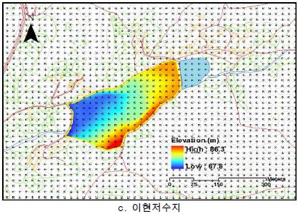 그림 6.62 홍수파 이동경로 추정을 위한 흐름방향도 작성