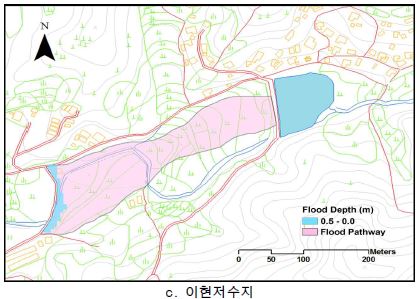 그림 6.63 GIS기법을 이용한 댐 붕괴에 따른 홍수범람도