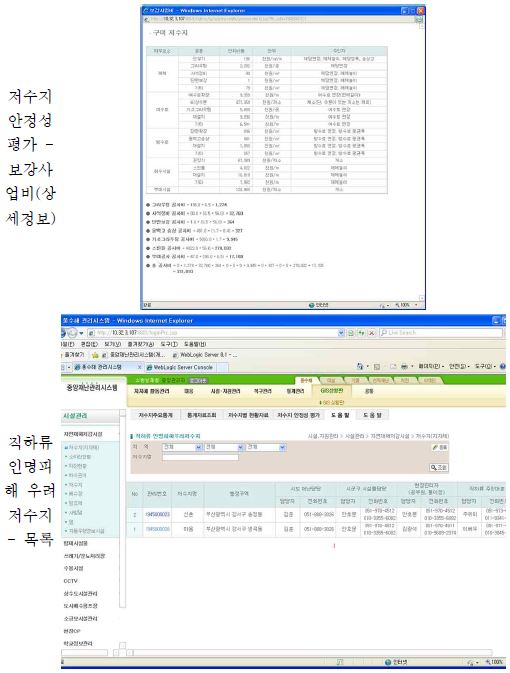 그림 7.23 저수지 재해관리 시스템 기능별 화면(계속)