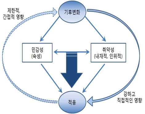 그림 3.6 기후변화에 대한 민감성과 취약성의 관계