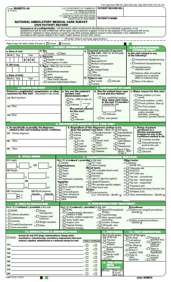 National ambulatory medical care survey 2008 record form