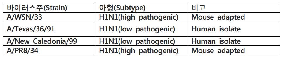 Polymerase activity 비교에 사용될 바이러스주