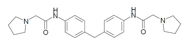 2-Pyrrolidin-1-yl-N-[4-[4-(2-pyrrolidin-1-yl-acetylamino)-benzyl]-phenyl]-acetamide (GN8) 구조