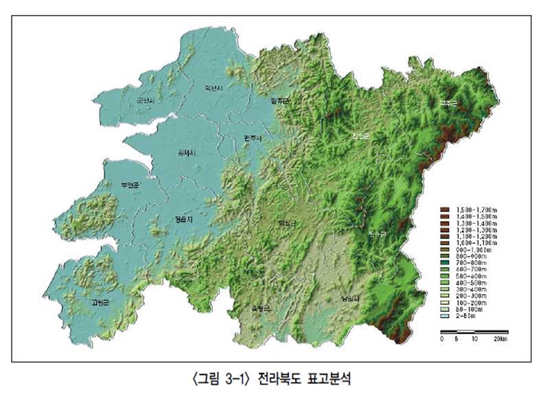 그림 5. 전라북도의 표고