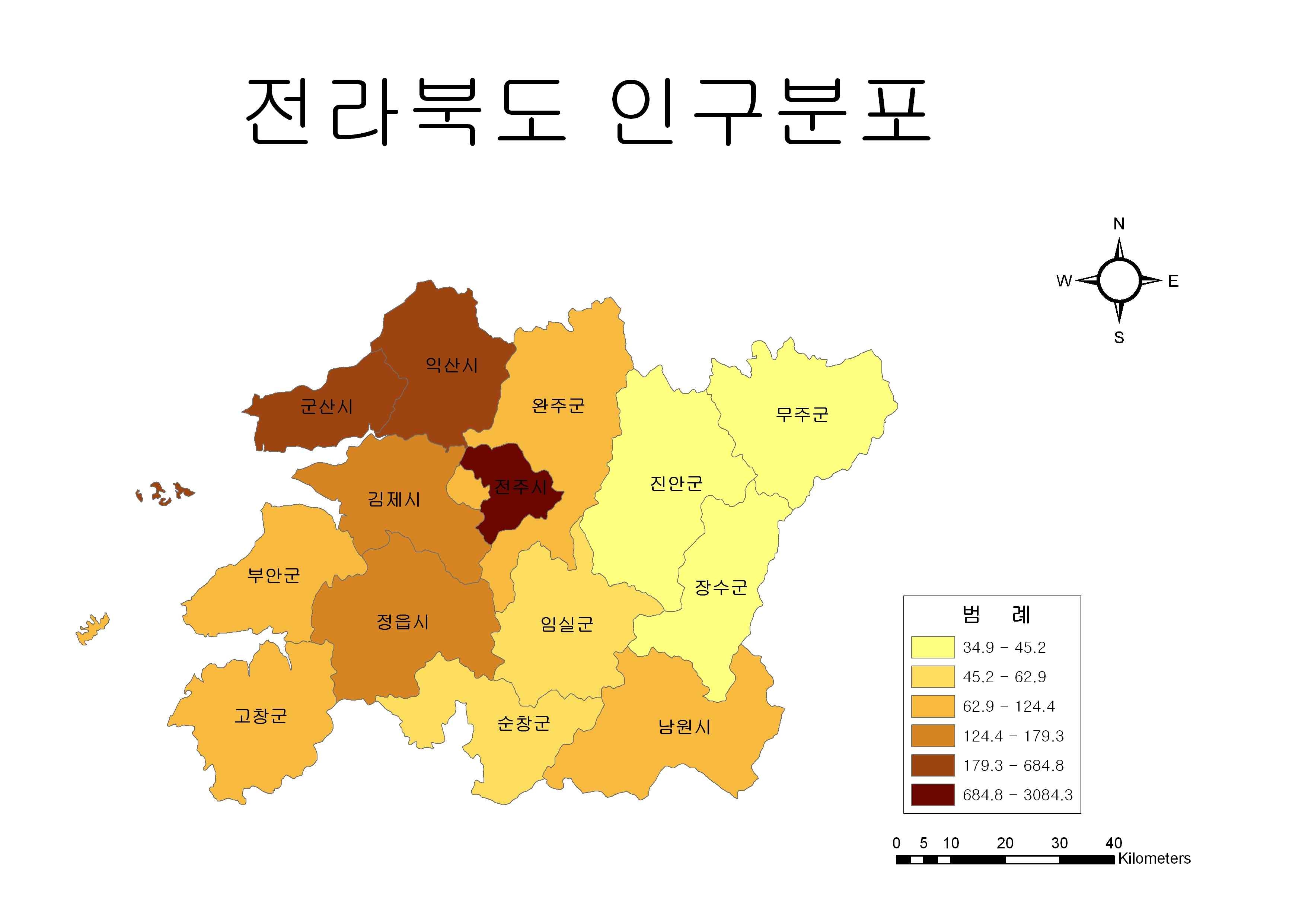 그림 6. 전라북도 인구밀도