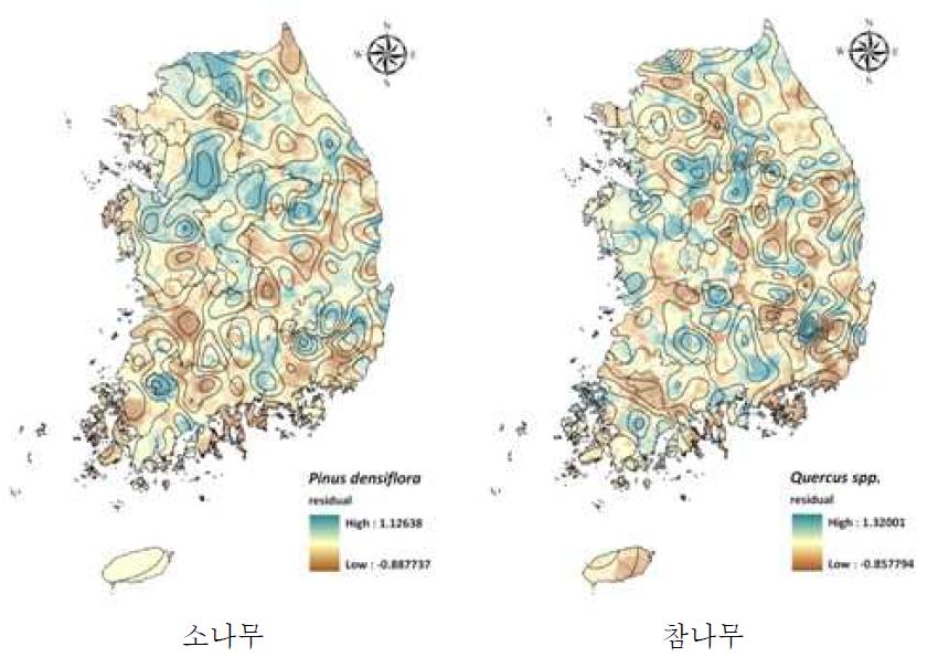 모형잔차를 이용한 지역 변이성 분포도