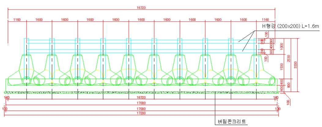 그림 1-24. H형강 테트라 블록 버트리스 사방댐 설계도