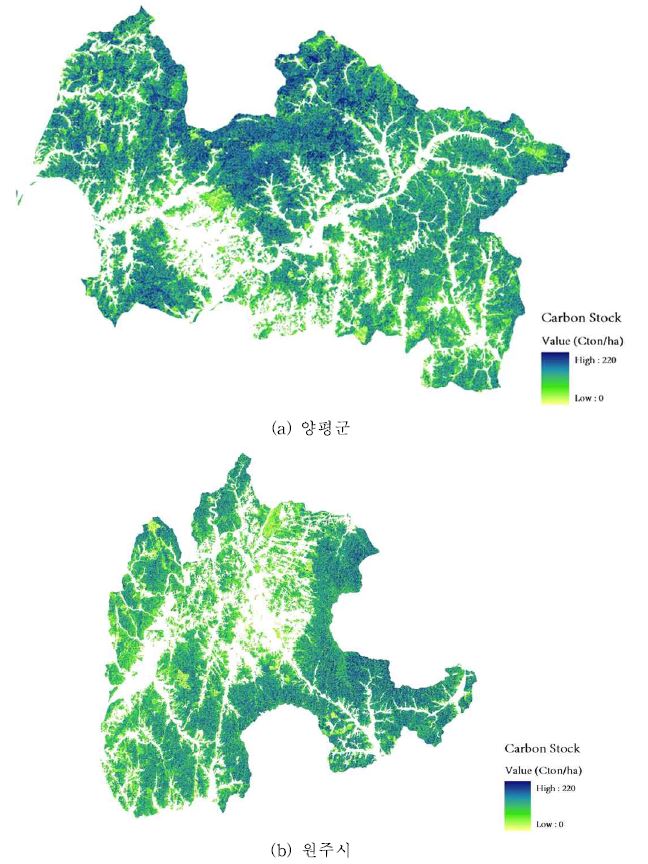 그림 62. 연구 대상지의 탄소축적량 주제도