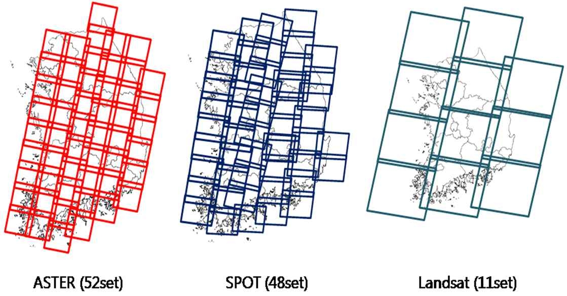 그림 57. 우리나라 전역을 포함하는 위성별 영상의 개수