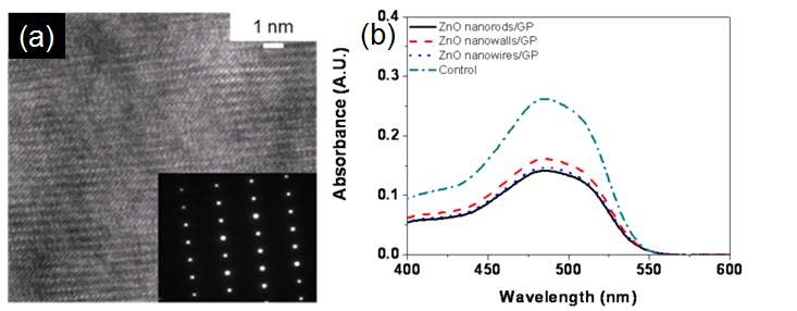 그림 3-18. 그래핀 상에 성장된 산화아연(ZnO) 나노막대의 투과전자현미경(TEM) 사진과 나노구