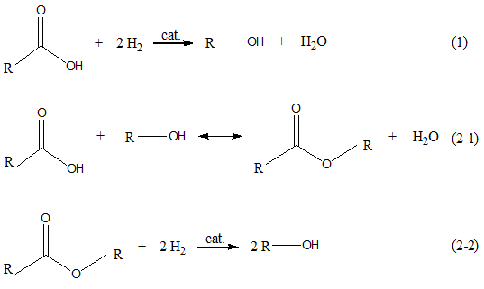 카르복시산으로부터 알코올 생성 반응