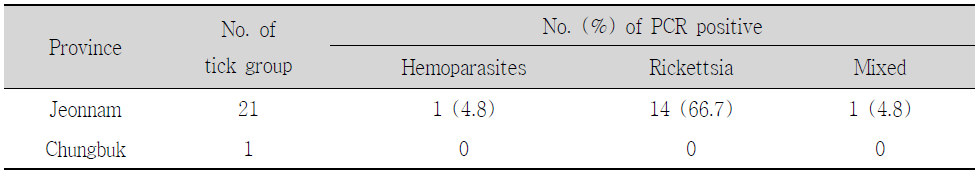 PCR results of tick groups from goats PCR results of tick groups from goats