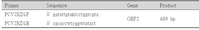PCV2 검색을 위한 PCR primer