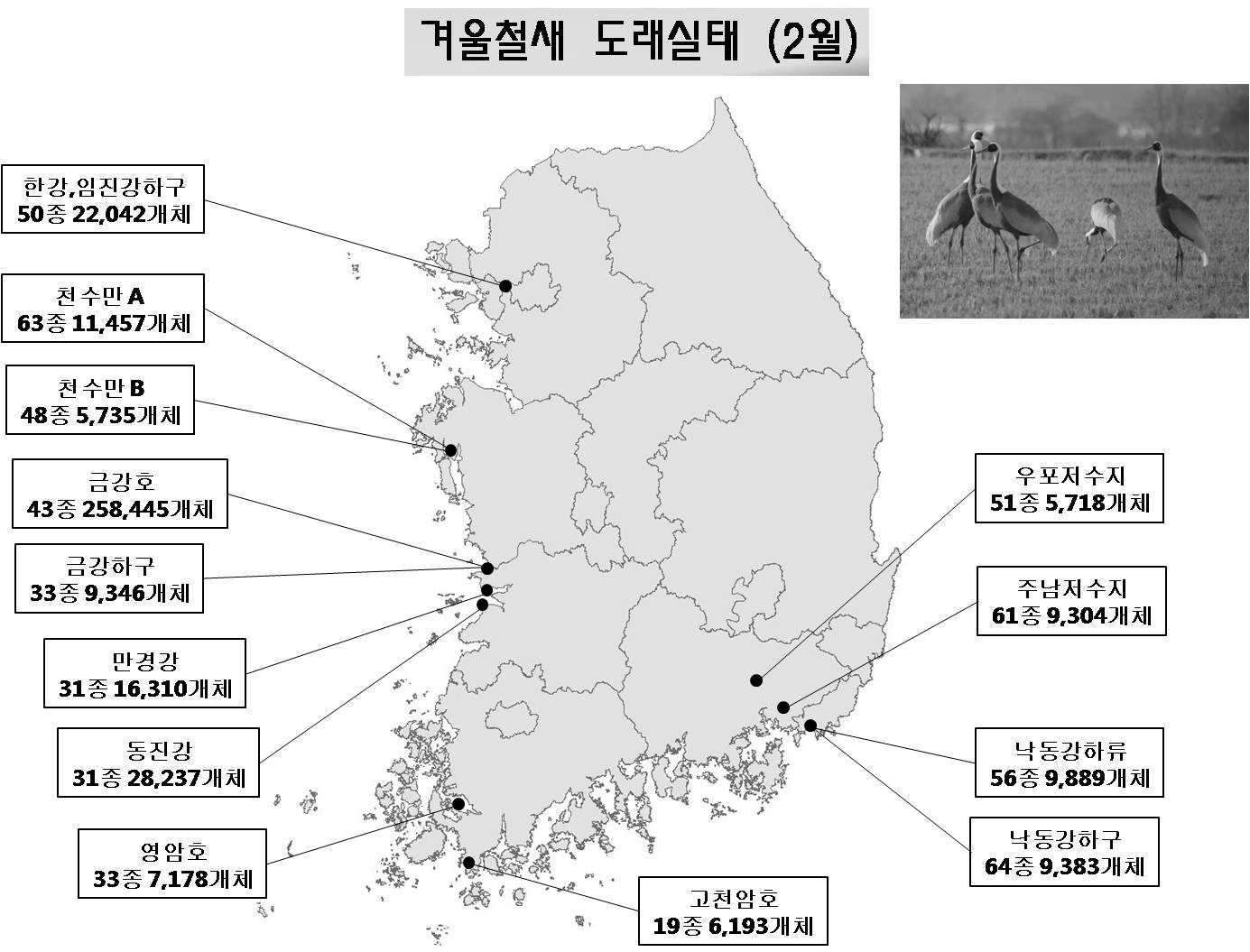 그림 17. 주요 겨울철새 도래지 조사결과