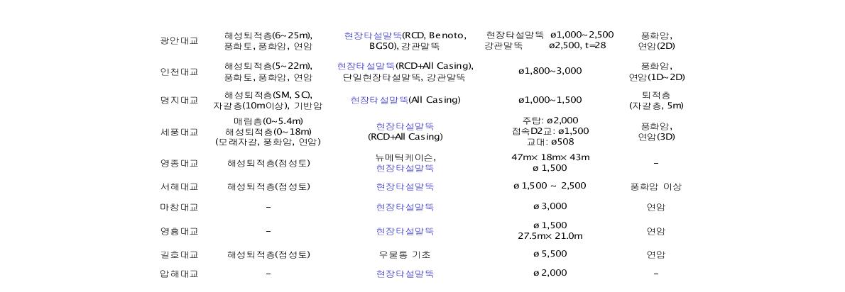 국내 장대교량의 기초형식 및 지반조건