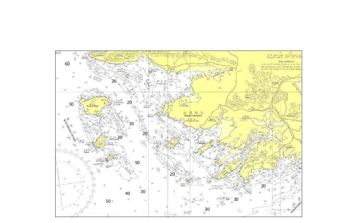 주요 인근해역 수심현황 - 백령도, 옹진반도