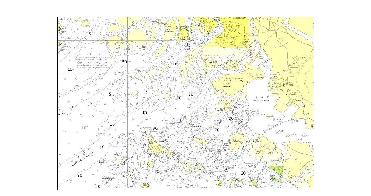 주요 인근해역 수심현황 - 인천, 영종도, 태안반도 북부 인근