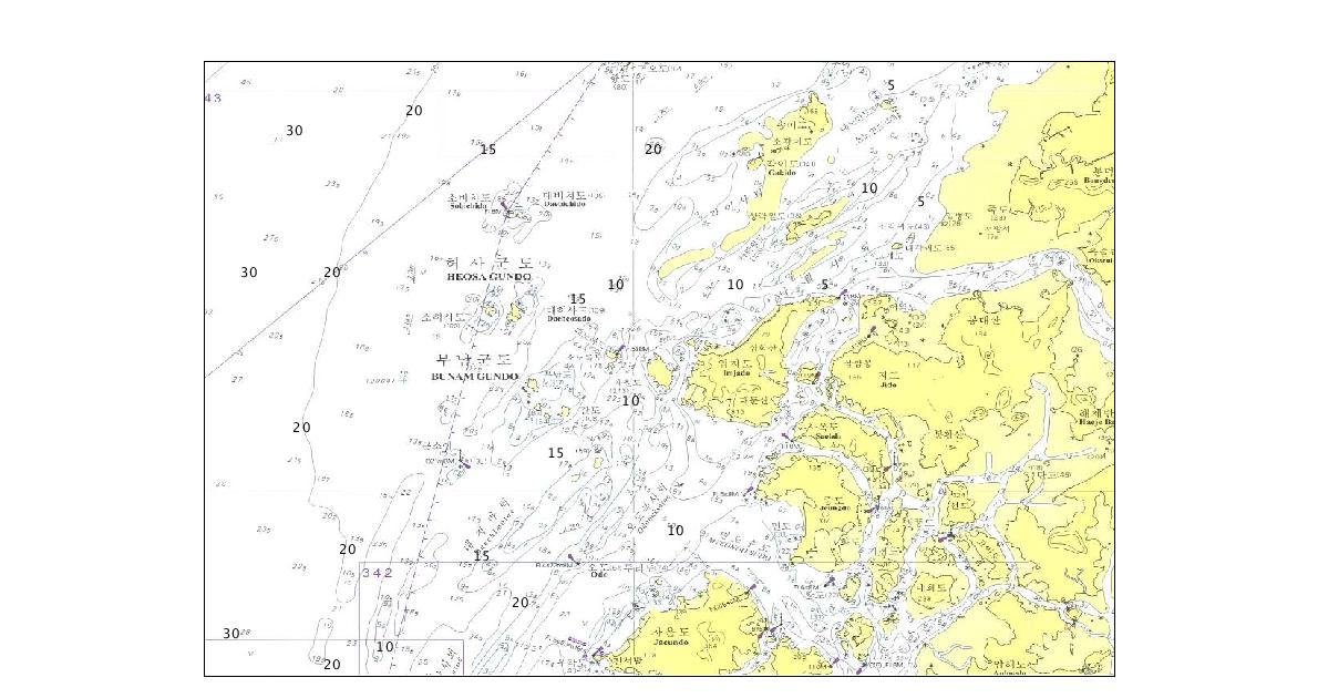 주요 인근해역 수심현황 - 대흑산군도 인근
